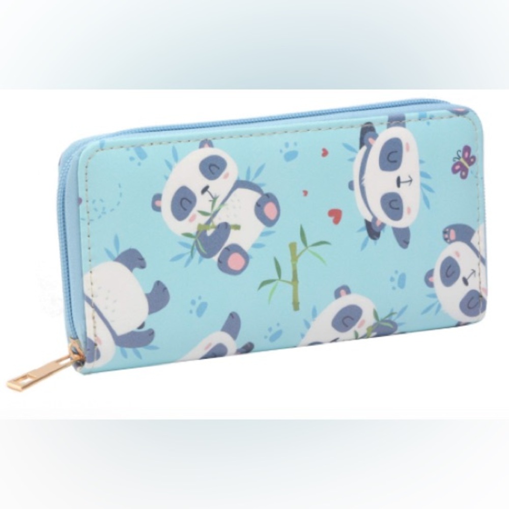 Women Zip Around Organizer Wallet PU Clutch (Blue Panda) - Picture 4 of 11